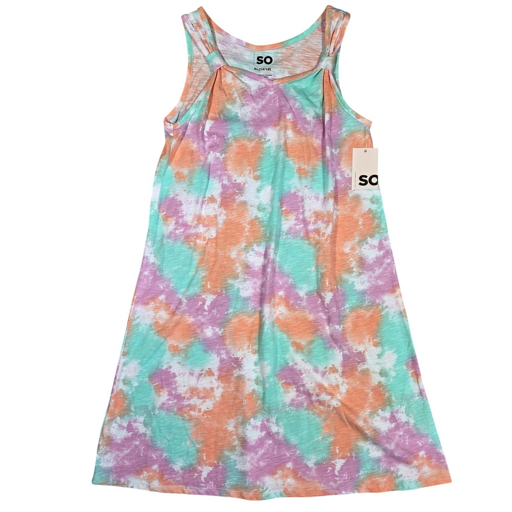SO Girls XL 14/16 Tie Dye Sleeveless A-Line Dress Pink Orange Mint Green NWT